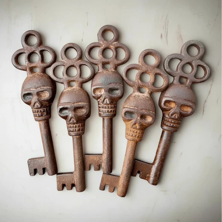 Skull Cast Iron Skeleton Keys Set of 5