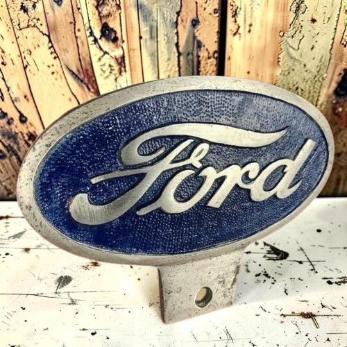 Ford Automobile Logo Aluminum License Plate FOB Topper With Painted Antique Finish (6" x 4.5") - Jones Peak