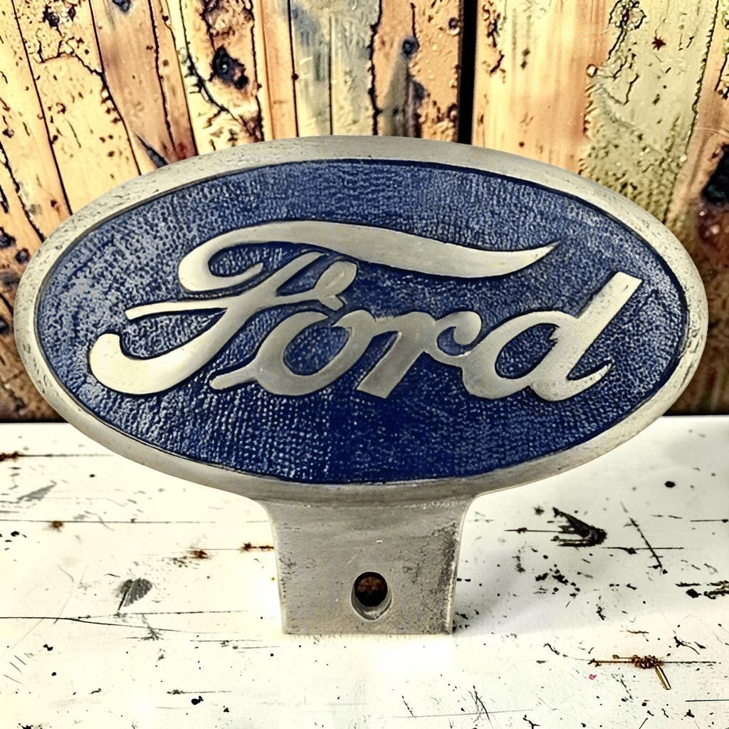 Ford Automobile Logo Aluminum License Plate FOB Topper With Painted Antique Finish (6" x 4.5") - Jones Peak