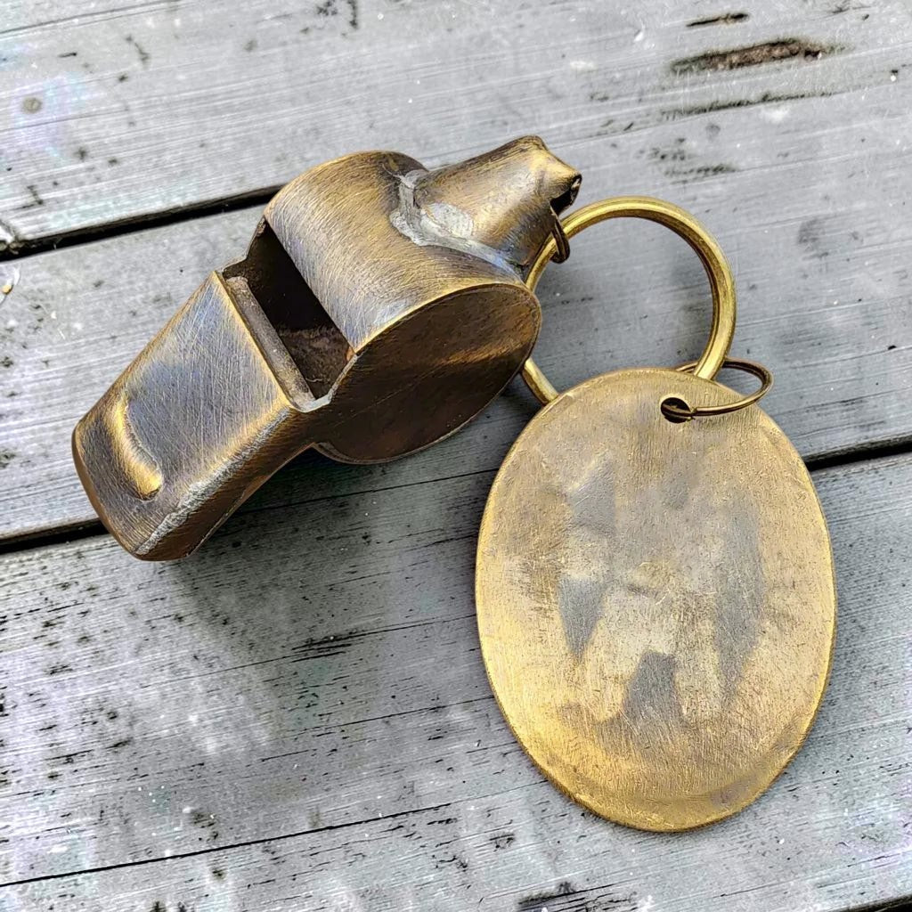 LAPD 1920's Solid Brass Police Rape Tag & Whistle (2" Long) - Jones Peak