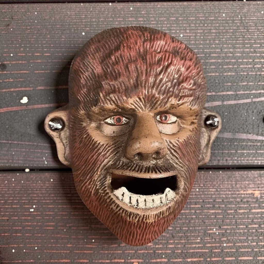 Wolfman Cast Iron Wall Mounted Bottle Opener With Painted Antique Finish (4" x 3" x 1.5") - Jones Peak