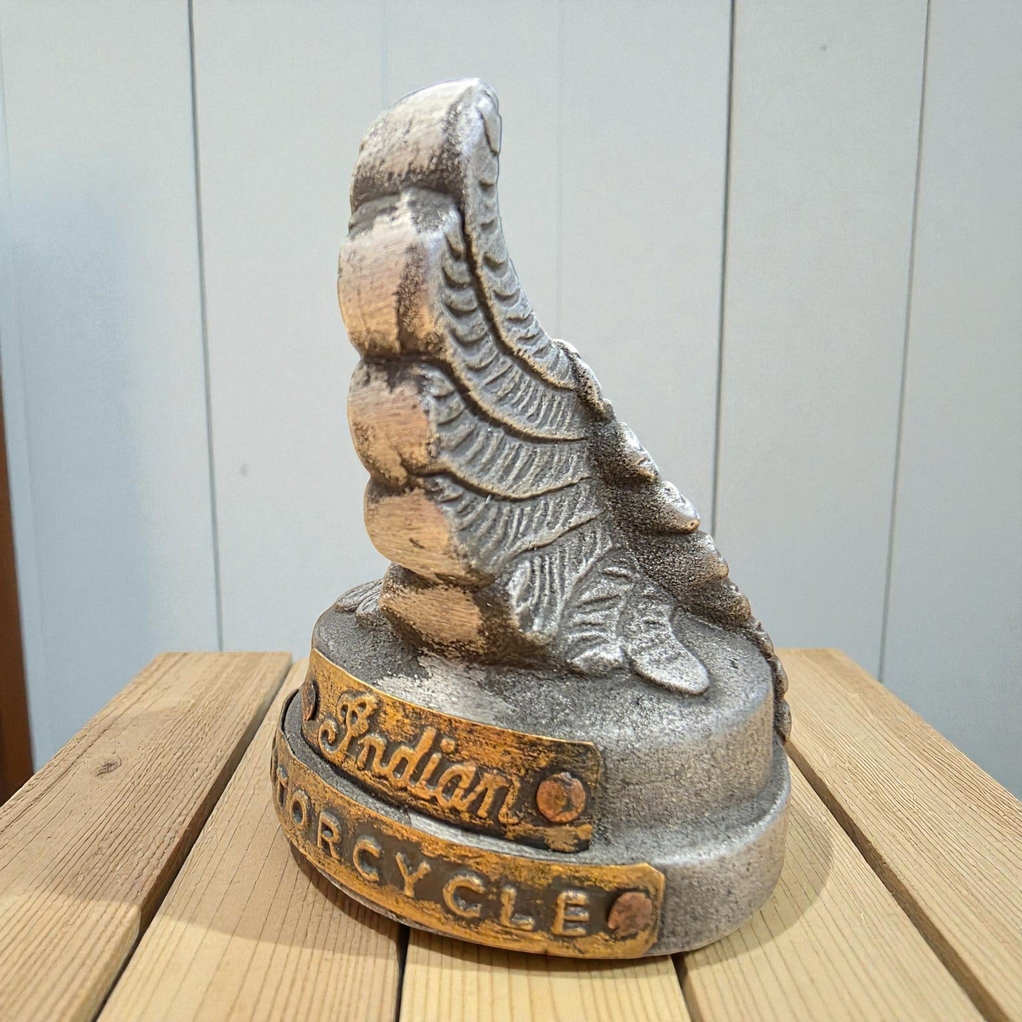Indian Motorcycle Aluminum Paperweight With Embossed Logo And Antique Finish (3.25" x 3") - Jones Peak