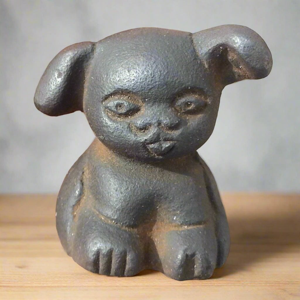 Griswold Pup Paperweight Cast Iron With Raised Letters & Antique Finish (1.5" Tall) - Jones Peak