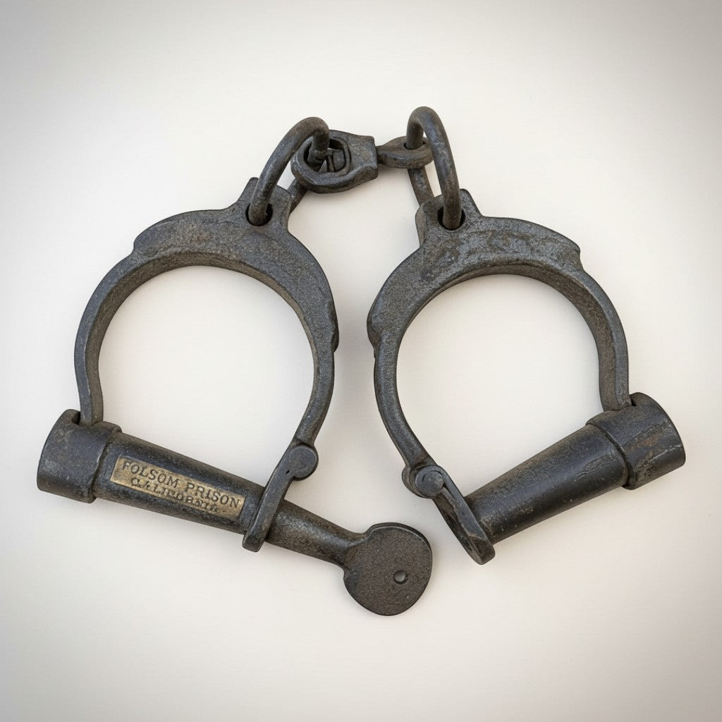 Folsom Prison Cast Iron Handcuffs with Brass Tag