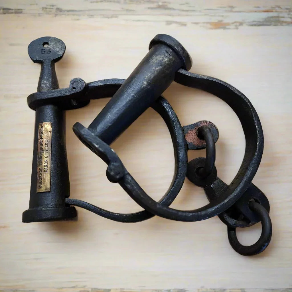 Colorado Territorial Prison Cast Iron Adjustable Handcuffs With Antique Finish (12.5" Long) - Jones Peak