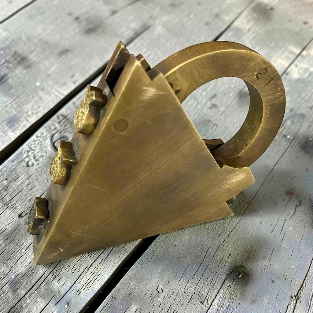 Medieval Dungeon Lock Solid Brass Triangle Padlock With Antique Finish (4.25" x 3.25") - Jones Peak