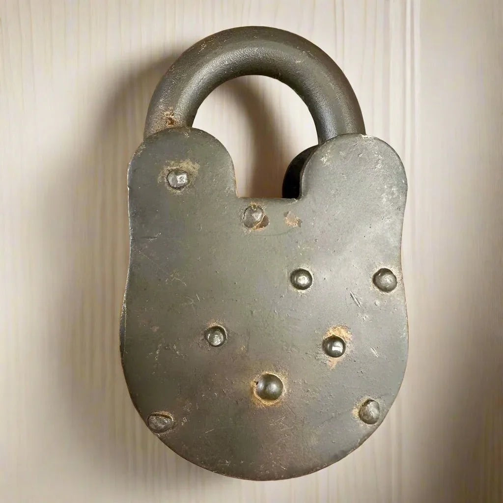 San Quentin Death Row Cast Iron Lock With Brass Tag & Antique Finish (3" x 5") - Jones Peak