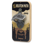 Jeep Off the Beaten Path wall bottle opener by Open Roads, featuring a rugged design and measuring 3.5" x 6".