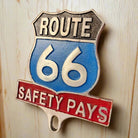 Route 66 Safety Pays License Plate FOB Topper With Raised Letters And Antique Finish (6" x 5") - Jones Peak