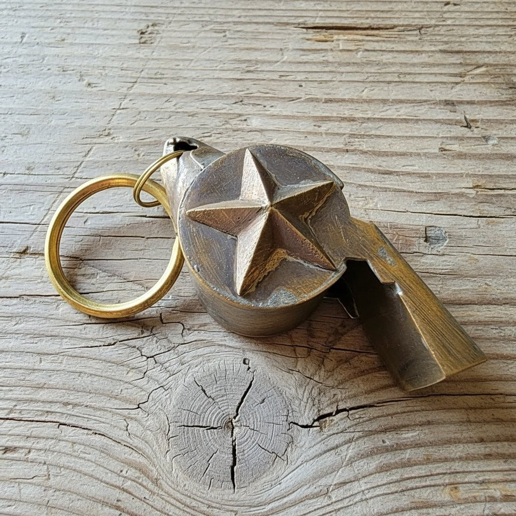 Fire Department Ladder & Helmet Solid Brass Whistle With Antique Finish (2" x 0.75") - Jones Peak