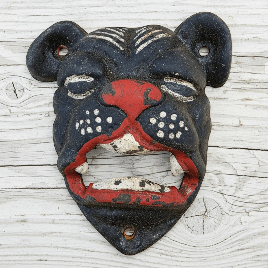 Bulldog Cast Iron Wall Mounted Bottle Opener With Painted Antique Finish (3.5" X 4") - Jones Peak