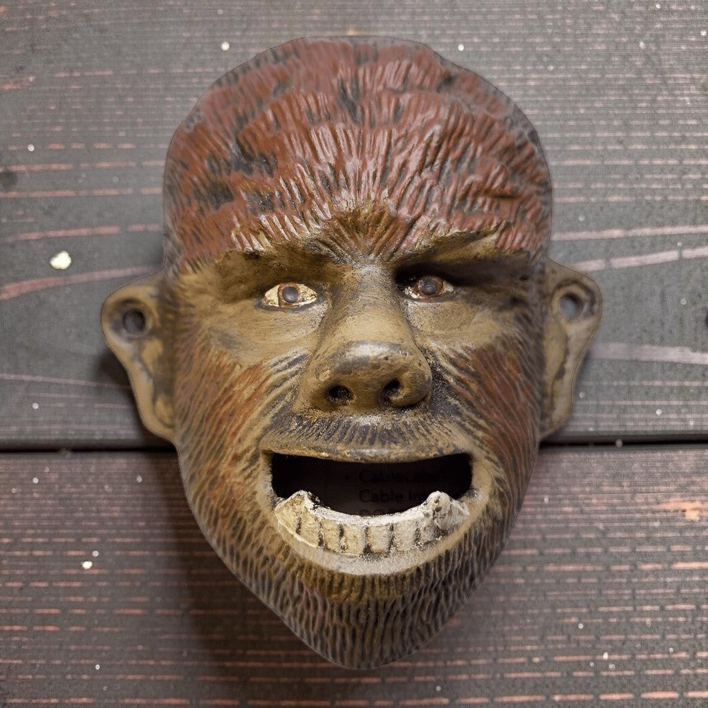 Wolfman Cast Iron Wall Mounted Bottle Opener With Painted Antique Finish (4" x 3" x 1.5") - Jones Peak