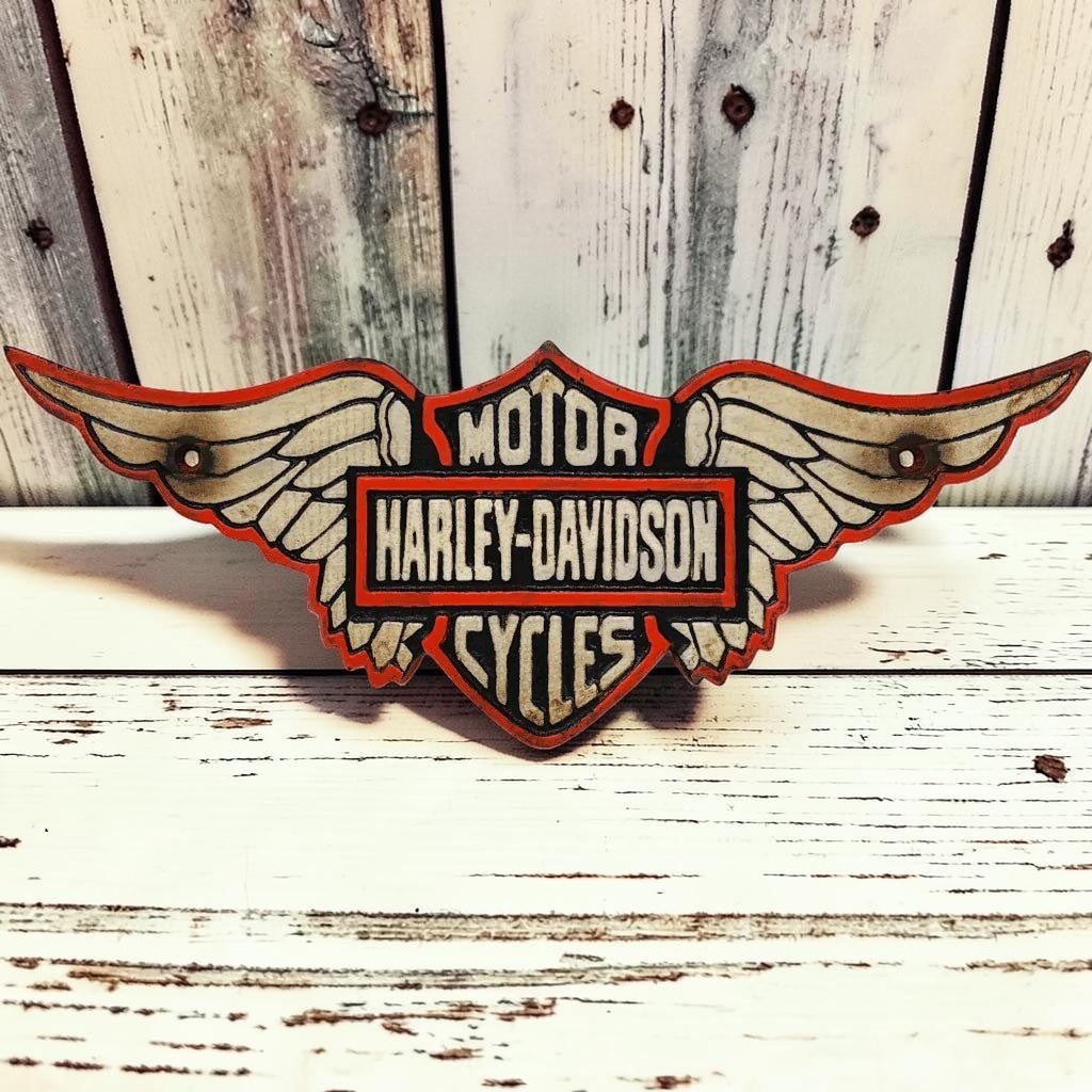 Motorcycle Wings Solid Cast Iron Plaque With Painted Antique Finish (15" x 6") - Jones Peak