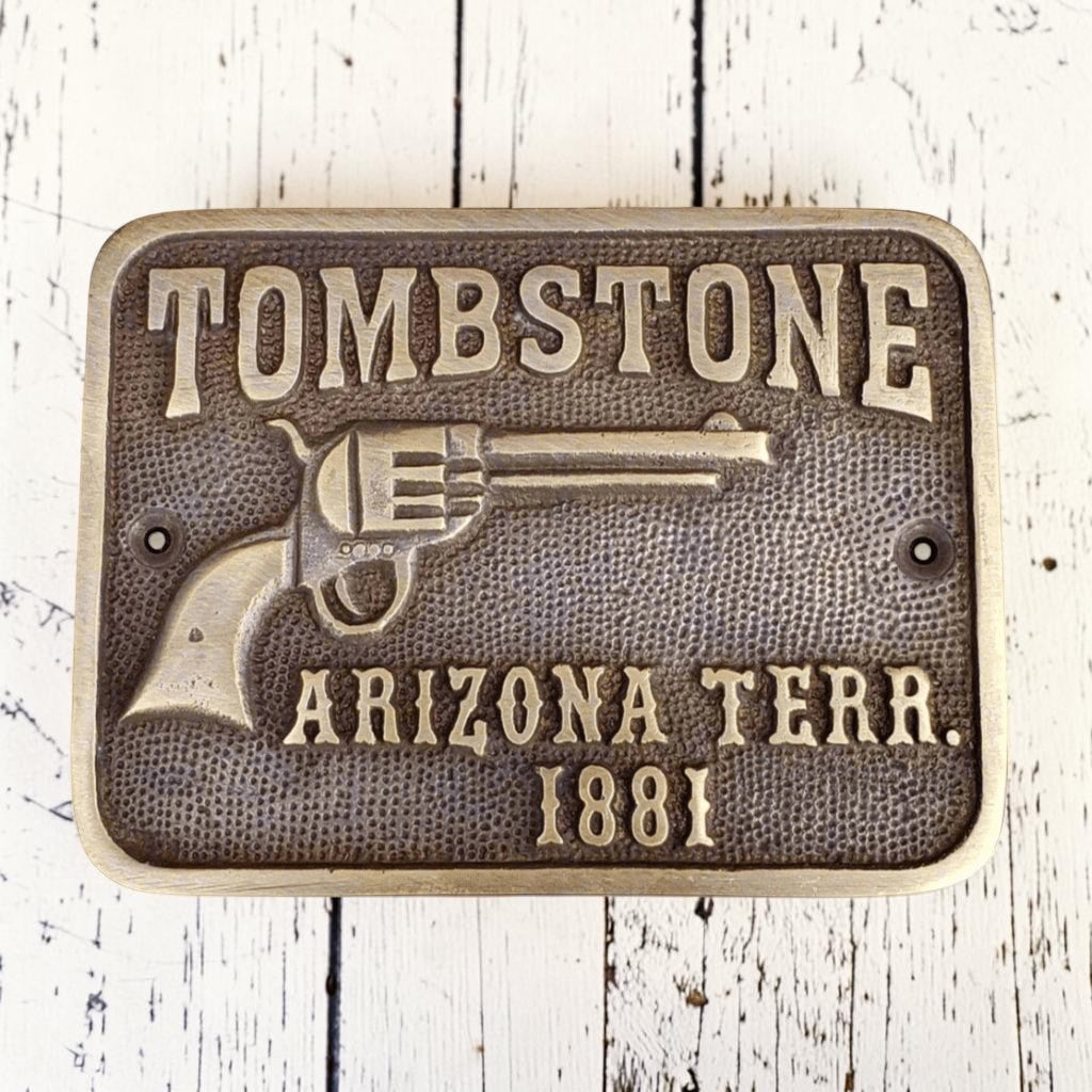 Tombstone Arizona Terr. Sold Brass Plaque With Antique Finish (4.25" x 3") - Jones Peak