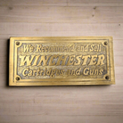 Winchester Cartridges And Guns Solid Brass Plaque With Antique Finish (5" x 3") - Jones Peak