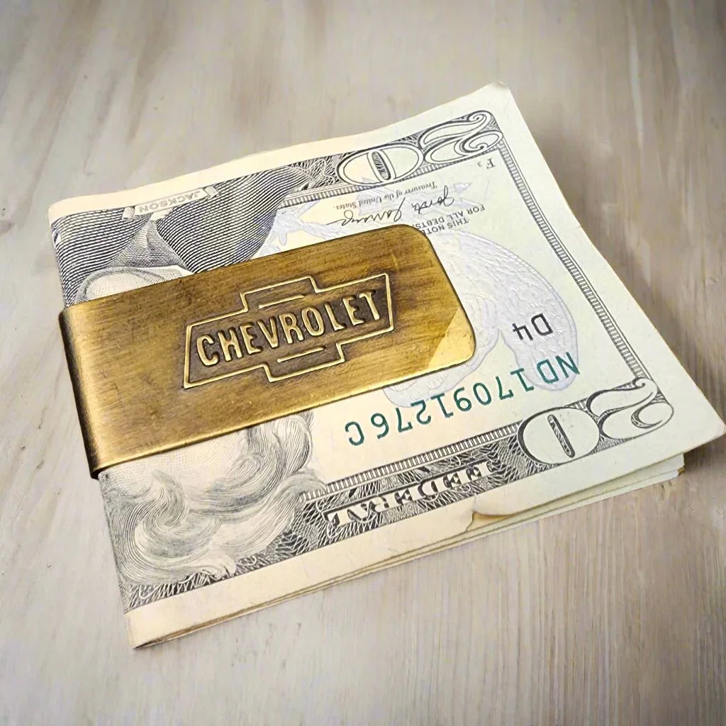 Chevrolet Solid Brass Money Clip With Raised Lettering & Antique Finish (2.25" x 1") - Jones Peak