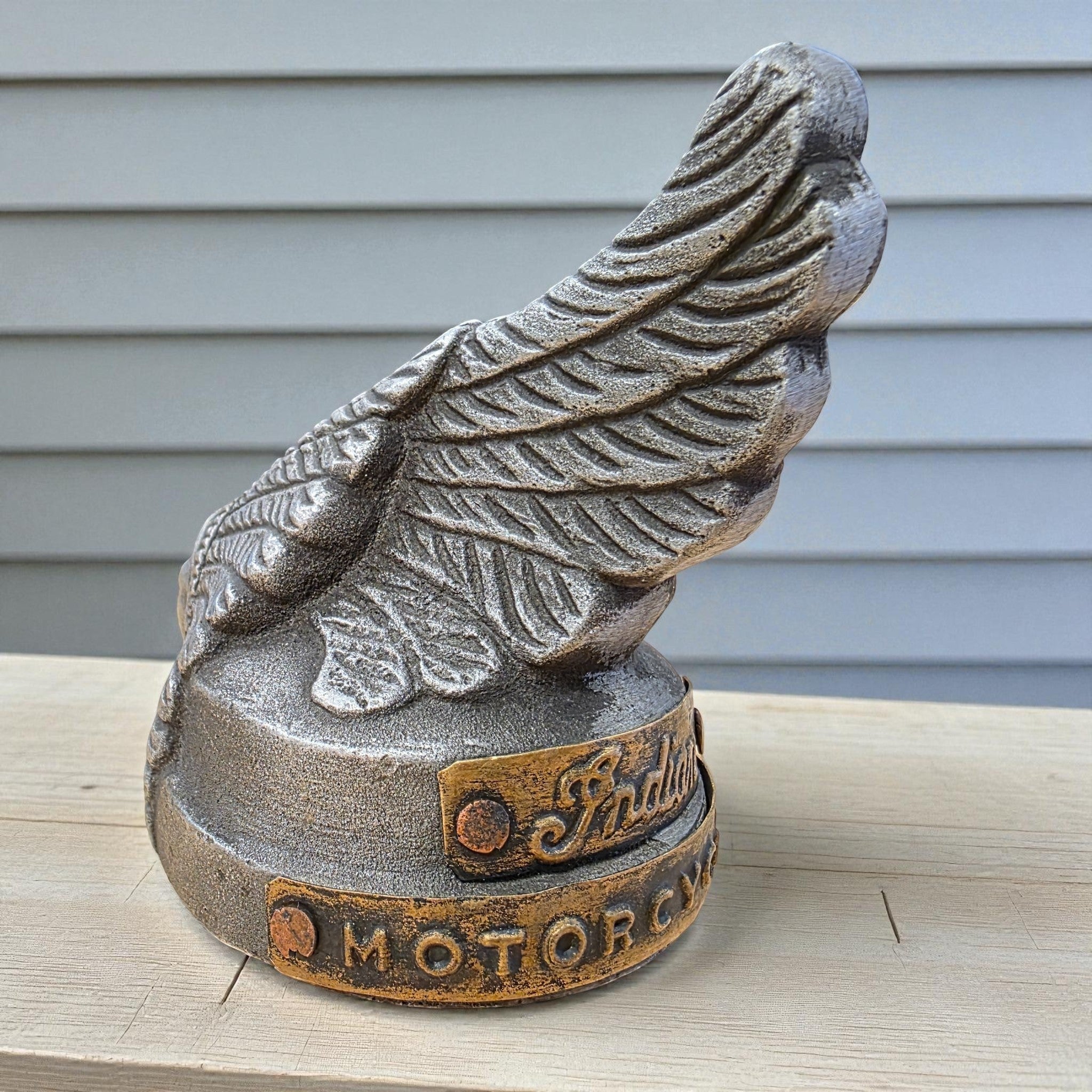 Indian Motorcycle Aluminum Paperweight With Embossed Logo And Antique Finish (3.25" x 3") - Jones Peak
