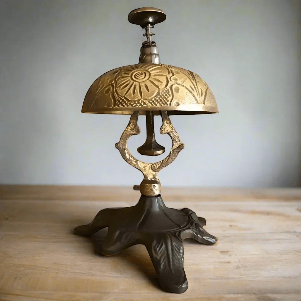 Hotel Desk Bell On Stand With Floral Engraving - Jones Peak