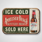 Jones Peak Budweiser Ice Cold Sold Here vintage metal magnet with a beer bottle.