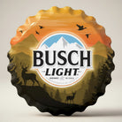 Busch Light Hunting 18 inch bottle cap metal sign with deer and mountains at sunset