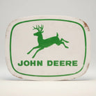 Jones Peak John Deere logo metal magnet with a leaping deer and green text on a white background with rustic edges.