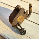 Jones Peak Pony Express 1860 cast iron lock with brass tag and keys, antique distressed finish.