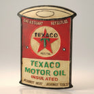 Jones Peak vintage Texaco Motor Oil aluminum plaque, red and cream with embossed details, 8" x 5.5"