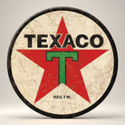 Jones Peak Texaco 1936 vintage logo magnet, round metal with distressed red star and cream background.