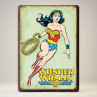 Jones Peak Wonder Woman retro metal magnet with classic comic art, lasso, and stars.
