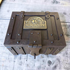 Jones Peak old west repeating rifle cast iron strong box with brass Winchester tag and latch.