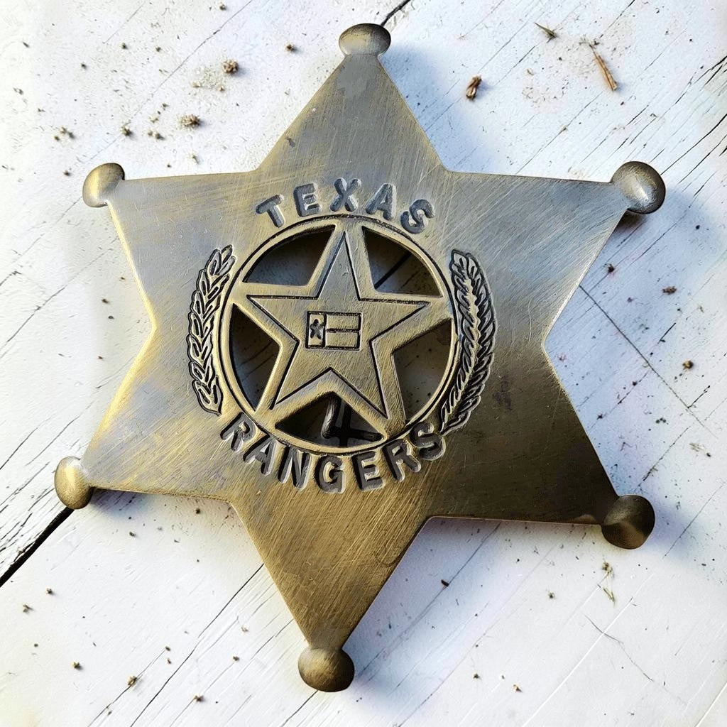 Texas Rangers Solid Brass Badge With Soldered Pin & Antique Finish (3" x 2.25") - Jones Peak