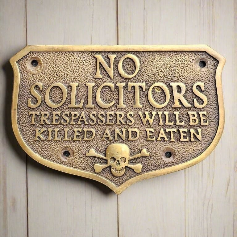 Pirate Skull No Solicitors Brass Plaque - Jones Peak