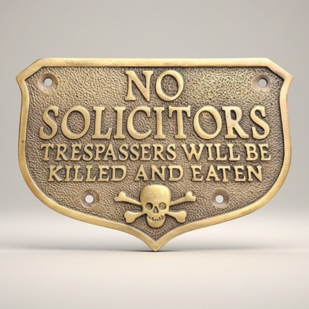 Pirate Skull No Solicitors Brass Plaque - Jones Peak