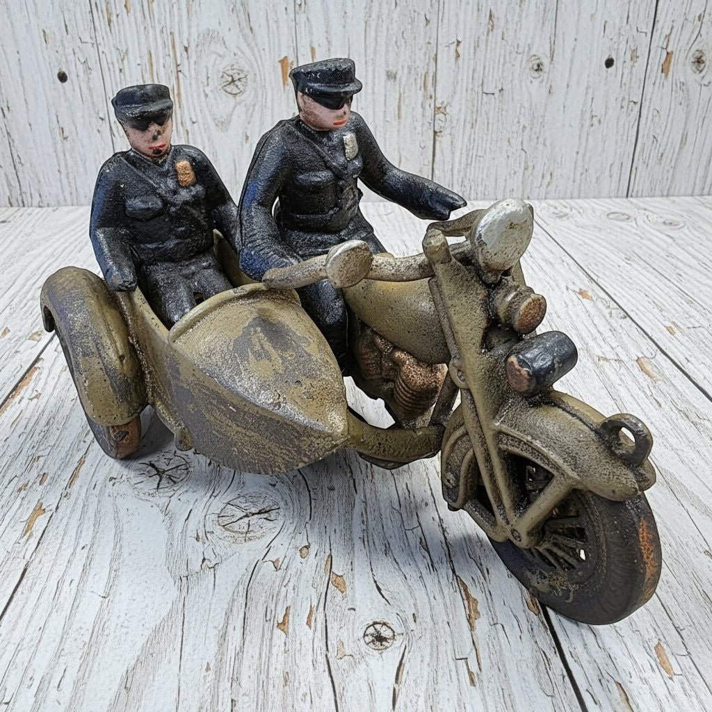 Police Cast Iron Motorcycle With Side Car - Jones Peak