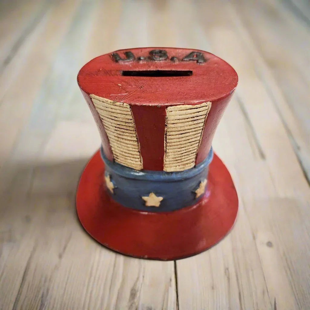 USA Hat Cast Iron Coin Bank - Jones Peak