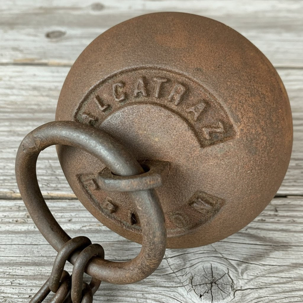 Alcatraz Prison San Francisco Cast Iron Working Ball & Chain Leg Irons With Antique Finish (28" Long) - Jones Peak