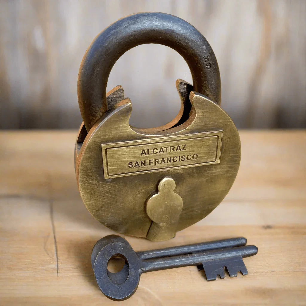 Alcatraz Prison San Francisco Transfer Lock Solid Brass With Two Keys & Antique Finish (3.75" x 2.5") - Jones Peak