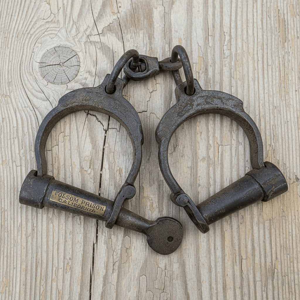 Folsom Prison Cast Iron Handcuffs with Brass Tag - Jones Peak