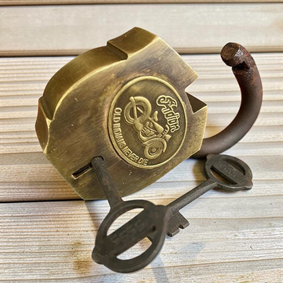 Indian Motorcycles Solid Brass Working Lock With Keys and Antique Finish (3.25" x 2.25") - Jones Peak