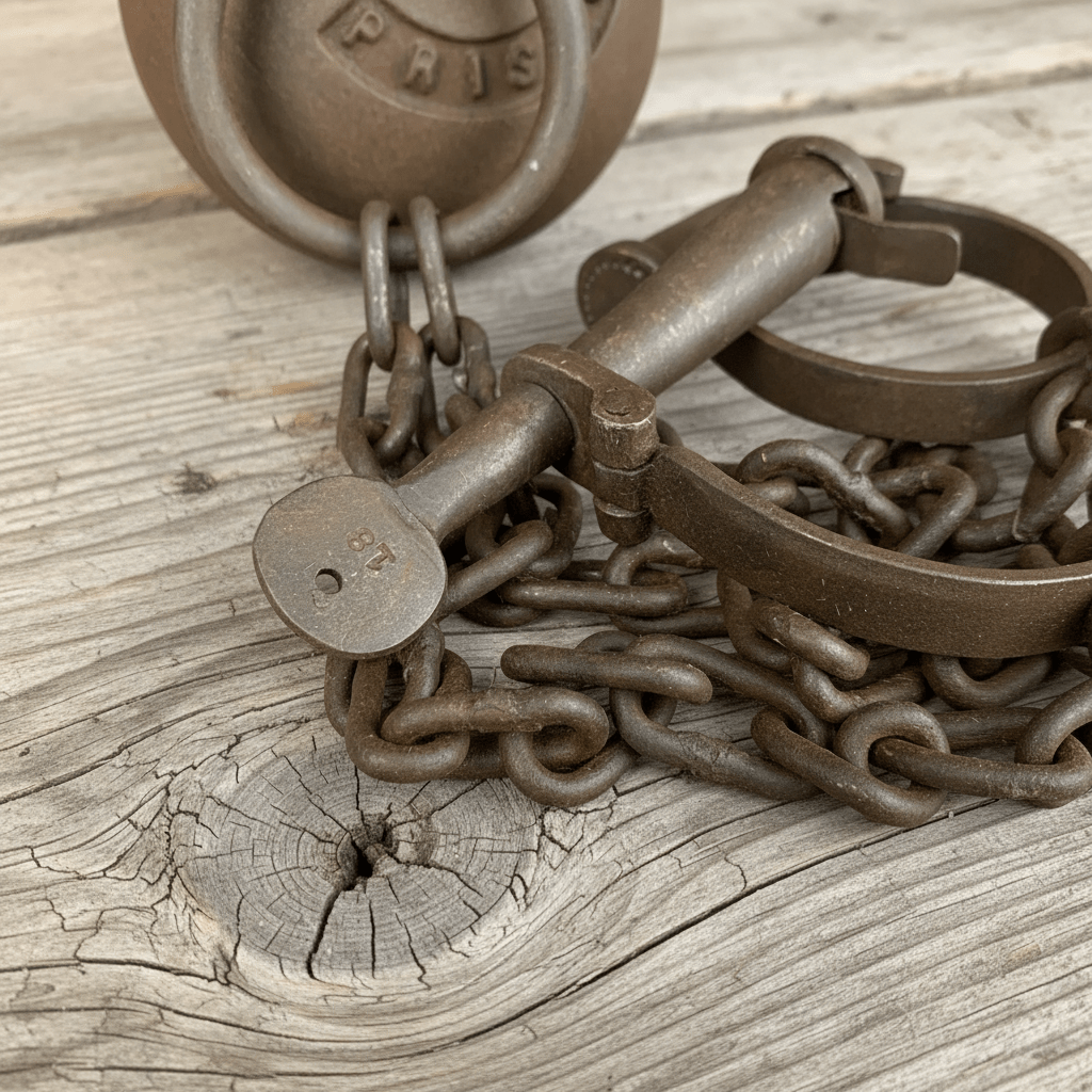 Yuma Prison Cast Iron Ball & Chain Leg Irons detail view - Jones Peak