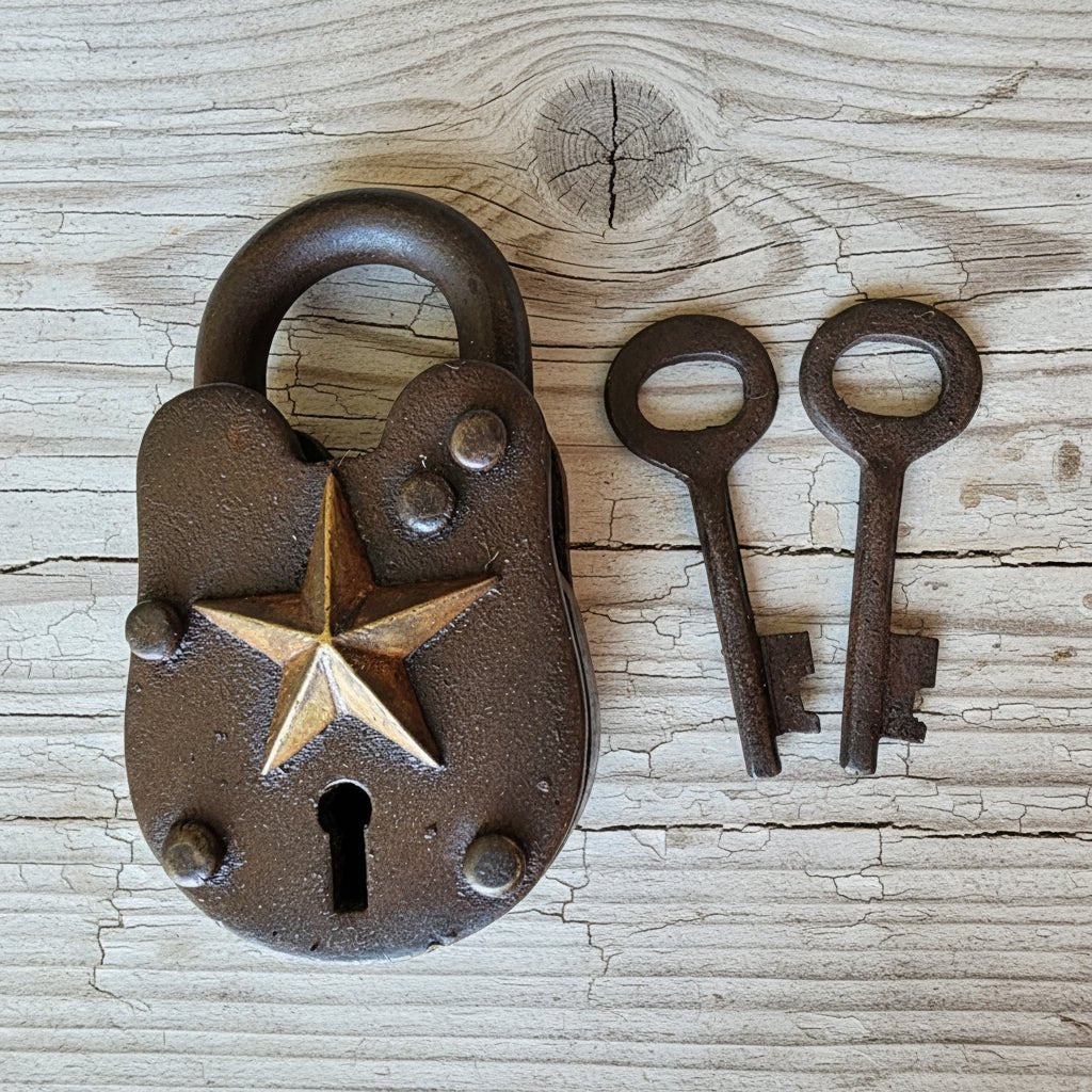 Lone Star Texas Cast Iron Lock with Embossed Star & Keys - Jones Peak